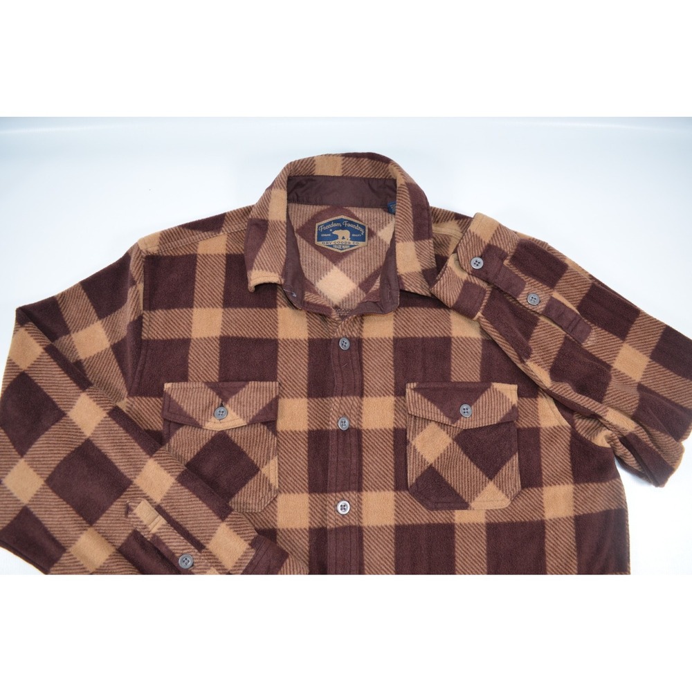 Freedom Foundry Fleece Button Down Shirt Mens XL Plaid Long Sleeve Brown Flannel